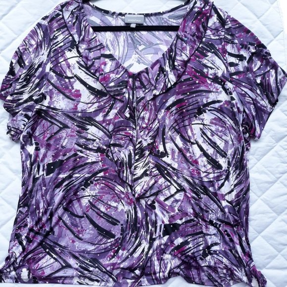 Essentials Tops - Essentials Purple Abstract Top Woman's 2X Sparkly Rhinestones Shirt EUC